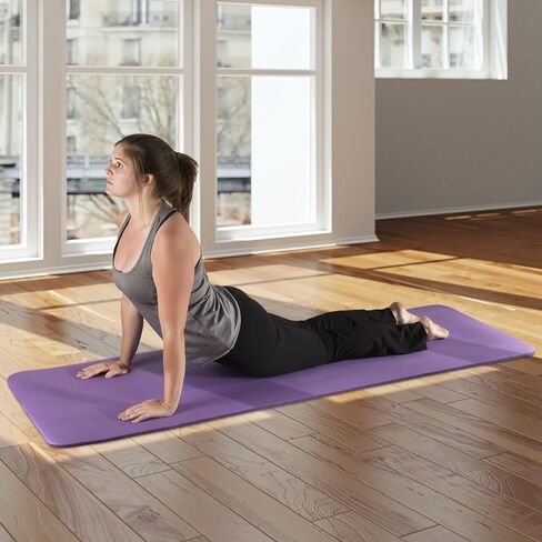 Thick Yoga Mat - Double Sided 1/2-Inch Workout Mat - 71x24-Inch Exercise Mat for Home Gym Fitness or Pilates with Carrying Strap by Wakeman (Purple) in Saudi Arabia