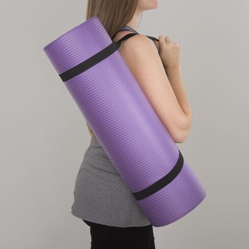 Thick Yoga Mat - Double Sided 1/2-Inch Workout Mat - 71x24-Inch Exercise Mat for Home Gym Fitness or Pilates with Carrying Strap by Wakeman (Purple) in Saudi Arabia