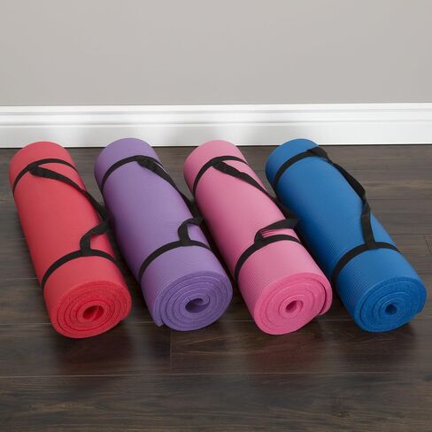 Thick Yoga Mat - Double Sided 1/2-Inch Workout Mat - 71x24-Inch Exercise Mat for Home Gym Fitness or Pilates with Carrying Strap by Wakeman (Purple) in Saudi Arabia