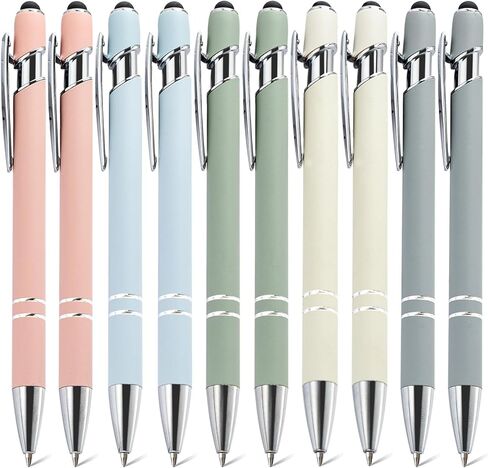 Ballpoint Pens with Stylus Tips，10 Pcs Retractable Metal Stylus Pen for Touch Screens, 1.0 mm Black Ink(Morandi color) in Saudi Arabia