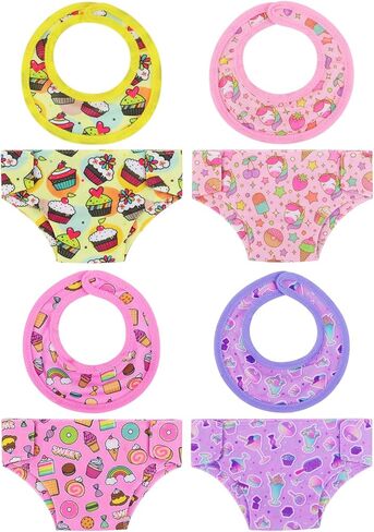 4 قطع من ملابس الدمية لحفاضات الأطفال و4 قطع من إكسسوارات مرايل الدمى لدمى الأطفال مقاس 14-18 بوصة in Kuwait