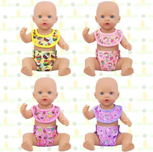 4 قطع من ملابس الدمية لحفاضات الأطفال و4 قطع من إكسسوارات مرايل الدمى لدمى الأطفال مقاس 14-18 بوصة in Kuwait