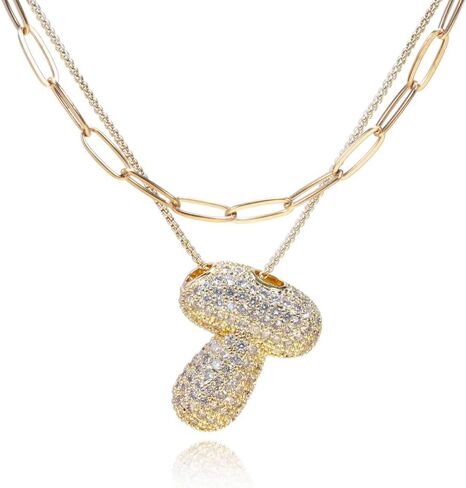 Bubble Letter Initial Pendant Necklace Gold A-Z Balloon Bubble Letter Necklace Women Girls Gift Chunky Gold Necklace 2pcs in Saudi Arabia