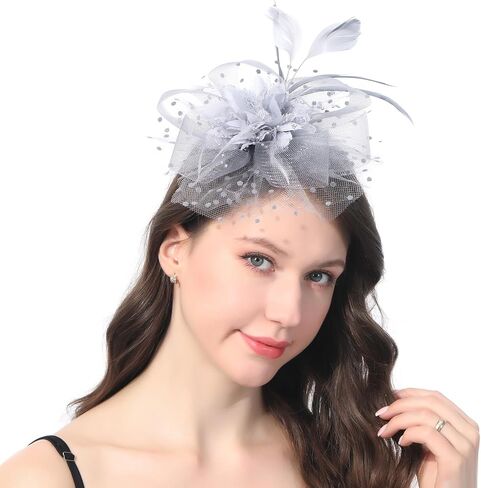 Ladiery Women Fascinators Hat for Tea Party Mesh Flower Feather Beads Kentucky Derby Hats with Headband and Clip for Girls in Saudi Arabia