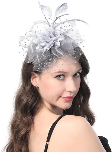 Ladiery Women Fascinators Hat for Tea Party Mesh Flower Feather Beads Kentucky Derby Hats with Headband and Clip for Girls in Saudi Arabia