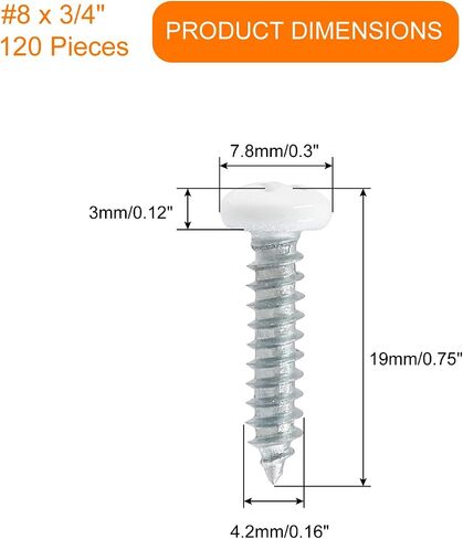 120Pcs White Wood Screws #8 x 1", Stainless Steel White Pan Head Screws Zinc Plated Self-Tapping Screws Phillips Sheet Metal Screws in Saudi Arabia