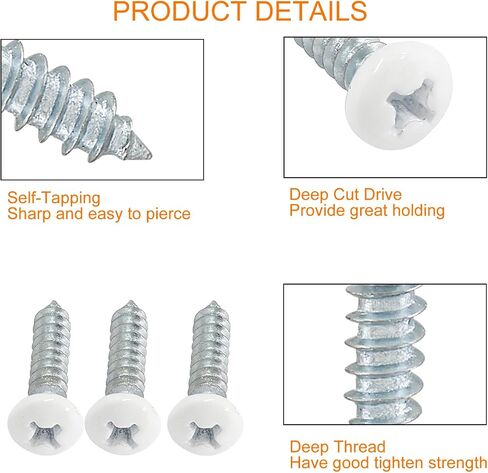 120Pcs White Wood Screws #8 x 1", Stainless Steel White Pan Head Screws Zinc Plated Self-Tapping Screws Phillips Sheet Metal Screws in Saudi Arabia