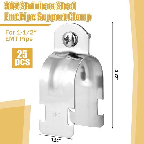 25 مجموعة EMT Pipe Universal Strut Clamps 304 الفولاذ المقاوم للصدأ قناة تبختر ملحق قناة مجلفنة مشبك أنابيب صلبة مع الترباس والجوز، فضي (2 بوصة) in Saudi Arabia