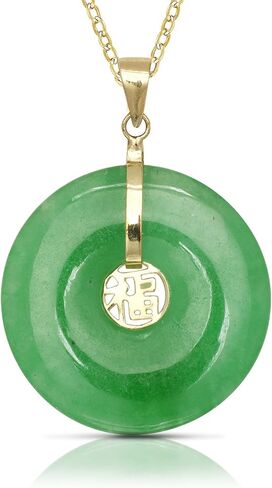 JewelryWeb - قلادة من الذهب الأصفر عيار 14 قيراط من اليشم الأخضر - 20 مم × 30 مم - قلادة اليشم للنساء والرجال - سلسلة من الذهب عيار 14 قيراط 18 بوصة in Saudi Arabia