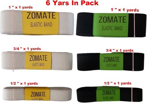 6 Yards Mix Size 1" 3/4" 1/2" Inch Flat Elastic Bands Black & White Ribbon Sewing Fabric for Clothing Costumes DIY Webbing Garment Trousers Accessory Waistband Pants Bra Bags Headband in Kuwait