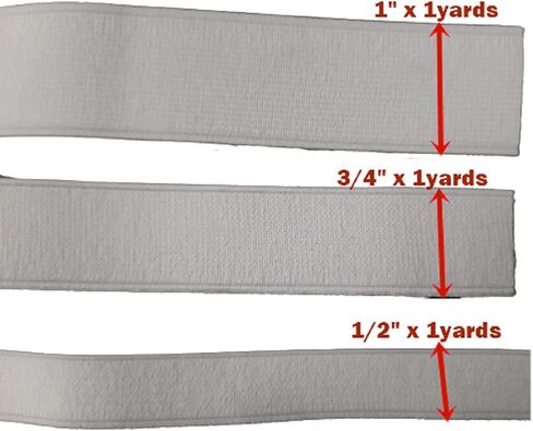 6 Yards Mix Size 1" 3/4" 1/2" Inch Flat Elastic Bands Black & White Ribbon Sewing Fabric for Clothing Costumes DIY Webbing Garment Trousers Accessory Waistband Pants Bra Bags Headband in Kuwait