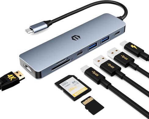 موزع USB C، موزع USB C متعدد الاستخدامات من TOTU مزود بـ 7 منافذ من الألومنيوم لتوصيل الشاشات المزدوجة، وUSB عالي السرعة، وبطاقات SD وشحن الكمبيوتر المحمول USB-C الخاص بك in Saudi Arabia