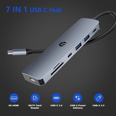موزع USB C، موزع USB C متعدد الاستخدامات من TOTU مزود بـ 7 منافذ من الألومنيوم لتوصيل الشاشات المزدوجة، وUSB عالي السرعة، وبطاقات SD وشحن الكمبيوتر المحمول USB-C الخاص بك in Saudi Arabia