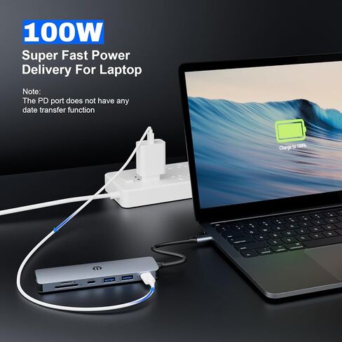 موزع USB C، موزع USB C متعدد الاستخدامات من TOTU مزود بـ 7 منافذ من الألومنيوم لتوصيل الشاشات المزدوجة، وUSB عالي السرعة، وبطاقات SD وشحن الكمبيوتر المحمول USB-C الخاص بك in Saudi Arabia