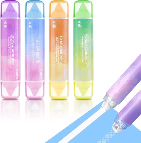 2 in 1 White Out Correction Tape and Double Sided Tape Pen Adhesive Roller, Quick Dry Japan White Out with Permanent Adhesive Tape Runner for School, Office, Crafting, Scrapbooking (4 Pack) in Kuwait