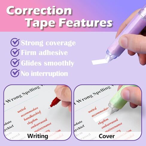 2 in 1 White Out Correction Tape and Double Sided Tape Pen Adhesive Roller, Quick Dry Japan White Out with Permanent Adhesive Tape Runner for School, Office, Crafting, Scrapbooking (4 Pack) in Kuwait