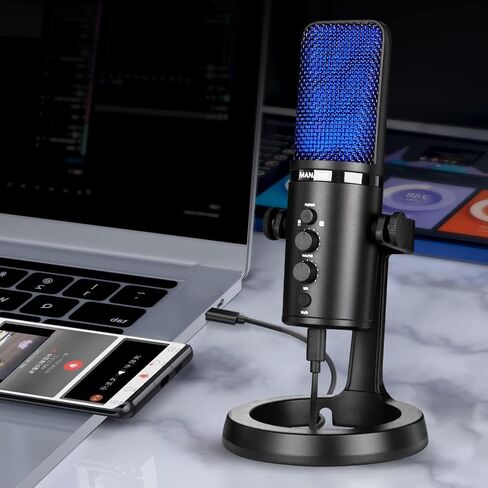 ميكروفون بمكثف USB للتسجيل والبث والبث والألعاب. ميكروفون USB/USB-c احترافي للكمبيوتر والكمبيوتر المحمول والهاتف وأجهزة Mac، التوصيل والتشغيل، وضع Cardoid وثنائي الاتجاه. in Kuwait