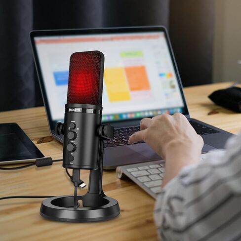 ميكروفون بمكثف USB للتسجيل والبث والبث والألعاب. ميكروفون USB/USB-c احترافي للكمبيوتر والكمبيوتر المحمول والهاتف وأجهزة Mac، التوصيل والتشغيل، وضع Cardoid وثنائي الاتجاه. in Kuwait