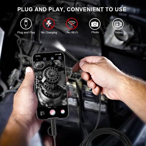 Borescope, Endoscope Camera with Light for iPhone/Android, 3.0MP 1920P HD Snake Camera, IP67 Waterproof, 16.5FT Sewer Pipe Inspection Camera with Hook/Magnet/Mirror, Take Photos & Videos in Kuwait