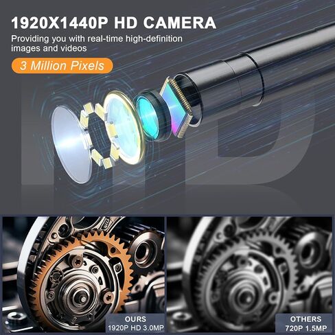 Borescope, Endoscope Camera with Light for iPhone/Android, 3.0MP 1920P HD Snake Camera, IP67 Waterproof, 16.5FT Sewer Pipe Inspection Camera with Hook/Magnet/Mirror, Take Photos & Videos in Kuwait