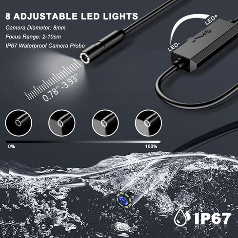 Borescope, Endoscope Camera with Light for iPhone/Android, 3.0MP 1920P HD Snake Camera, IP67 Waterproof, 16.5FT Sewer Pipe Inspection Camera with Hook/Magnet/Mirror, Take Photos & Videos in Kuwait