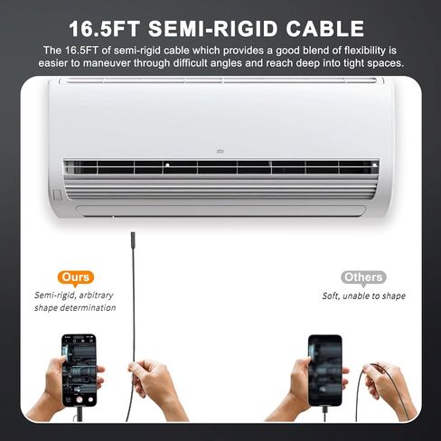 Borescope, Endoscope Camera with Light for iPhone/Android, 3.0MP 1920P HD Snake Camera, IP67 Waterproof, 16.5FT Sewer Pipe Inspection Camera with Hook/Magnet/Mirror, Take Photos & Videos in Kuwait