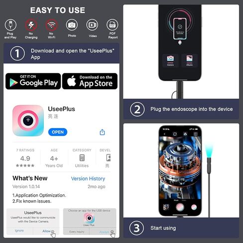 Borescope, Endoscope Camera with Light for iPhone/Android, 3.0MP 1920P HD Snake Camera, IP67 Waterproof, 16.5FT Sewer Pipe Inspection Camera with Hook/Magnet/Mirror, Take Photos & Videos in Kuwait