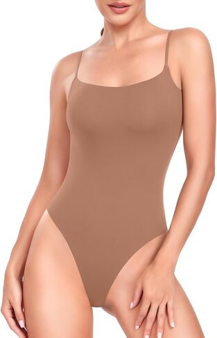 HeyNuts Women's Double Layer Ultra Soft Spaghetti Strap Scoop Neck Sleeveless Bodysuit, Backless Causal Tank Tops in Saudi Arabia