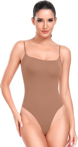 HeyNuts Women's Double Layer Ultra Soft Spaghetti Strap Scoop Neck Sleeveless Bodysuit, Backless Causal Tank Tops in Saudi Arabia