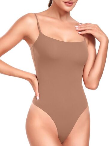 HeyNuts Women's Double Layer Ultra Soft Spaghetti Strap Scoop Neck Sleeveless Bodysuit, Backless Causal Tank Tops in Saudi Arabia