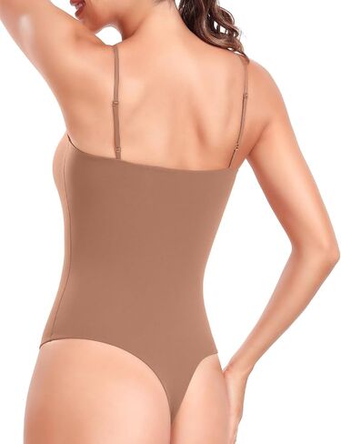 HeyNuts Women's Double Layer Ultra Soft Spaghetti Strap Scoop Neck Sleeveless Bodysuit, Backless Causal Tank Tops in Saudi Arabia
