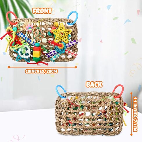 Poen 3 Pcs 7.1'' x 11'' Bird Foraging Wall Toy Parrot Foraging Shredding Seagrass Wall with Chewing Colorful Toys Seagrass Woven Climbing Hammock Mat for Cockatiel Finch Macaws Medium Birds in Saudi Arabia
