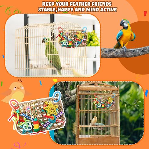Poen 3 Pcs 7.1'' x 11'' Bird Foraging Wall Toy Parrot Foraging Shredding Seagrass Wall with Chewing Colorful Toys Seagrass Woven Climbing Hammock Mat for Cockatiel Finch Macaws Medium Birds in Saudi Arabia