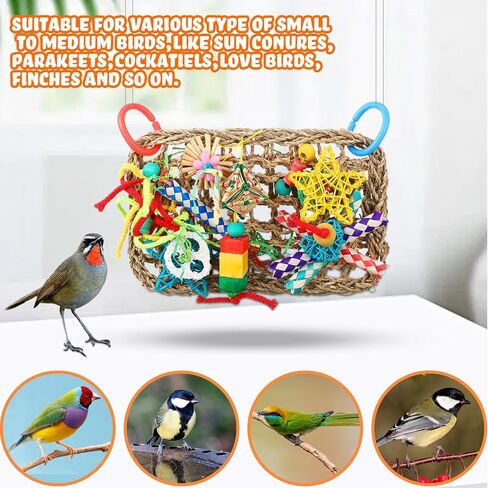 Poen 3 Pcs 7.1'' x 11'' Bird Foraging Wall Toy Parrot Foraging Shredding Seagrass Wall with Chewing Colorful Toys Seagrass Woven Climbing Hammock Mat for Cockatiel Finch Macaws Medium Birds in Saudi Arabia