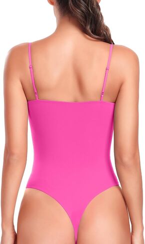 HeyNuts Women's Double Layer Ultra Soft Spaghetti Strap Scoop Neck Sleeveless Bodysuit, Backless Causal Tank Tops in Saudi Arabia