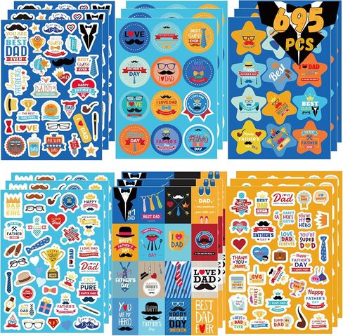 Fathers Day Stickers for Kids 695PCS Best Dad Stickers Happy Fathers Day Stickers Bulk Fathers Day Labels Fathers Day Favor Feliz Dia Del Padre Stickers for Water Bottle Scrapbook in Saudi Arabia