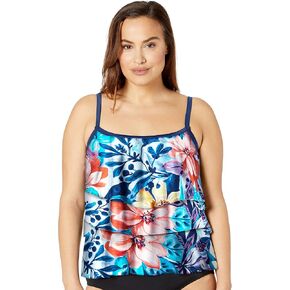 Maxine of Hollywood Women's Standard 3-Tiered Ruffle Tankini Swimsuit Top, Multi//Dominica Breeze in Kuwait