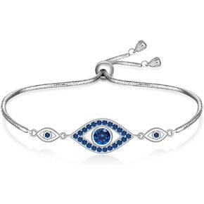 Evil Eye Bracelets 925 Sterling Silver Blue Evil Eye Bracelet for Women Mothers Day Gifts Greek Dainty Bangle Circular Good Luck Adjustable Protection Jewelry in Saudi Arabia