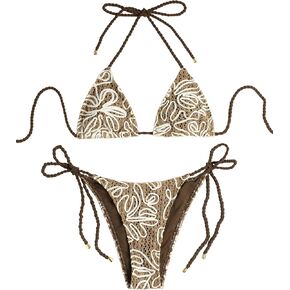 ZAFUL 2 Piece Triangle Bikini for Women Knitted Rope Halter Bikini Sets Sexy Bathing Suit Side Tie Swimsuits Beachwear in Kuwait