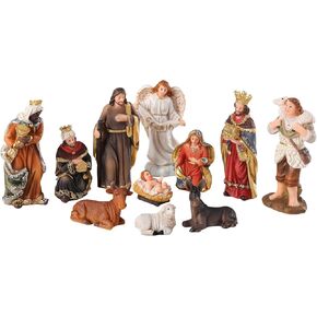 Christmas Small Nativity Set Figurine, 11 Pc Hand Resin Craft Statue Nativity Scene Indoor,Baby Jesus Holy Family Statue Figurines, Nativity Sets for Christmas Indoor in Saudi Arabia