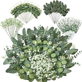 120 PCS 4 أنواع مختلطة الأوكالبتوس الأخضر ينبع ، وينفث الطفل زهور الاصطناعية والمساحات الخضراء ينبع للباقات DIY الزفاف ديكور الأزهار in Kuwait