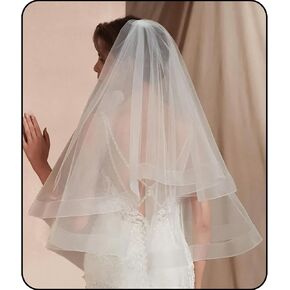 Bridal Veil Horsehair Edge Wedding Veil with Metal Comb,2 Tier Simple Tulle Ribbon Edge Cathedral Long Veil for Bride in Kuwait