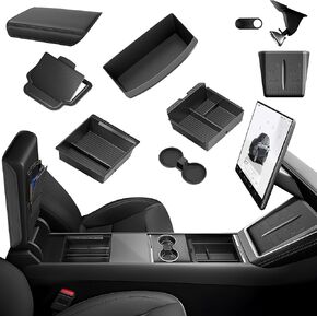 2025 Upgrade Center Console Organizer Tray for Tesla Model Y Accessories 2024-2020/For Tesla Model 3 Accessories 2023-2021 [Slide Smoothly/US Patent] Cup Holder Matte Black in Kuwait