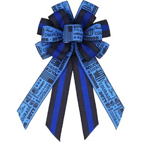 YKW Police Support Bow for Wreaths 11.42" x 20.87", Blue Line Law Enforcement Decoration, Patriotic Door Hanger, Thank You Gift for Officers, American Hero Tribute in Kuwait