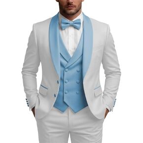 3 Piece Mens Tuxedo Suit Set Double Breasted Suit Men Slim Fit Tuxedo Suits with Bow for Groom Wedding Prom in Kuwait