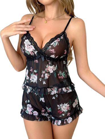 Avidlove Sheer Pajamas for Women Set Sexy Lingerie Mesh Cami Shorts 2 PCS PJ Sets Lounge Sleepwear in Kuwait