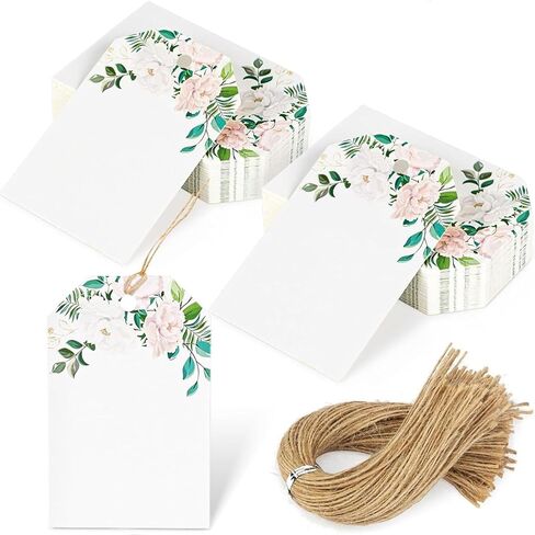 SallyFashion 80PCS Blank Gift Tags with String, Floral Style Paper Tags Flora Gift Tags for Baby Shower Birthday Wedding Bridal Shower DIY Gift Party Favor Decor in Kuwait
