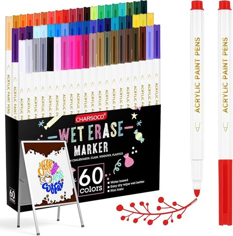Wet Erase Markers, 36 Colors Whiteboard Markers, Low Odor White Board Wet Erase Pens with 1-5mm Fine Tip, Perfect for Writing on Whiteboards, Glass, Mirror, Home, Office and School Supplies in Saudi Arabia