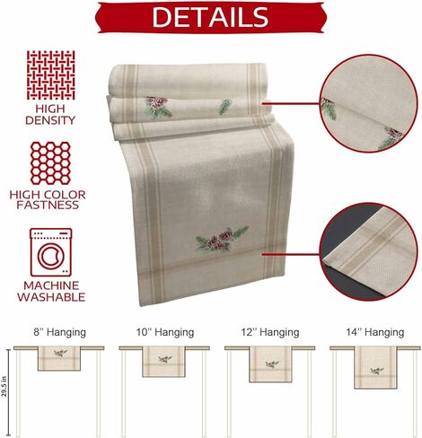 Table Runners 36 inches Long, Christmas Pine Cones Vintage French Stripes Linen Table Runner Farmhouse Dresser Scarves,Decortaive Table Runner Cover for Dining Coffee Table Holiday Party Wedding in Kuwait