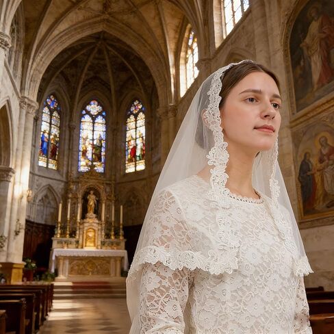 YHDDYG Lace Mantilla Catholic Church Chapel Veil Semicircle Tulle Lace Head Covering Bridal Veil Party Veil S122 in Kuwait